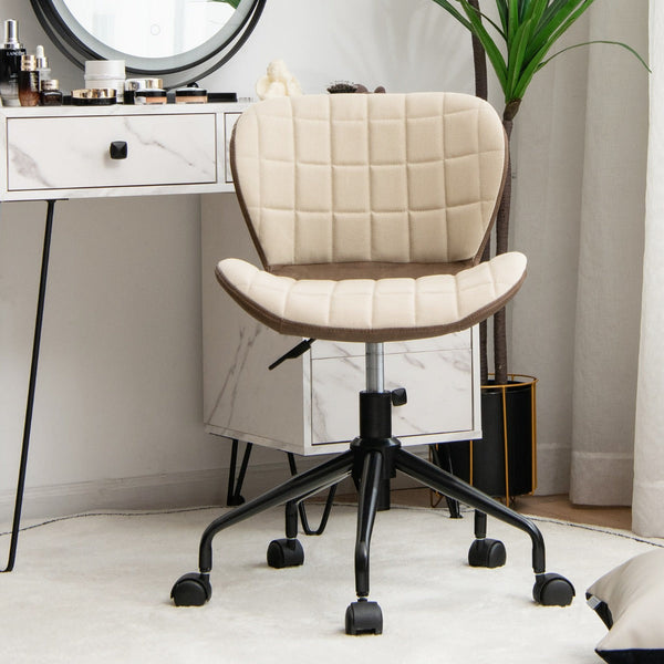 Linen and PU Leather Swivel Chair - Adjustable Height Office Chair in Brown - Perfect for Providing Comfort During Long Working Hours