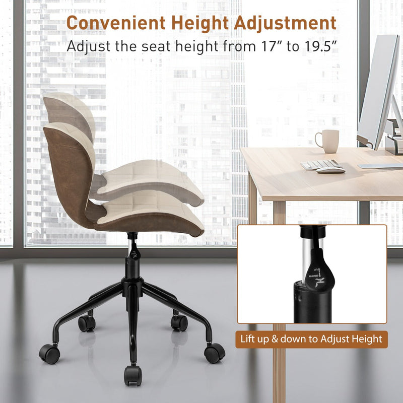 Linen and PU Leather Swivel Chair - Adjustable Height Office Chair in Brown - Perfect for Providing Comfort During Long Working Hours