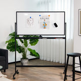 Mobile Whiteboard Double-Sided Magnetic - Includes Magnets, Pens and Eraser, Black - Ideal for Classroom and Office Use