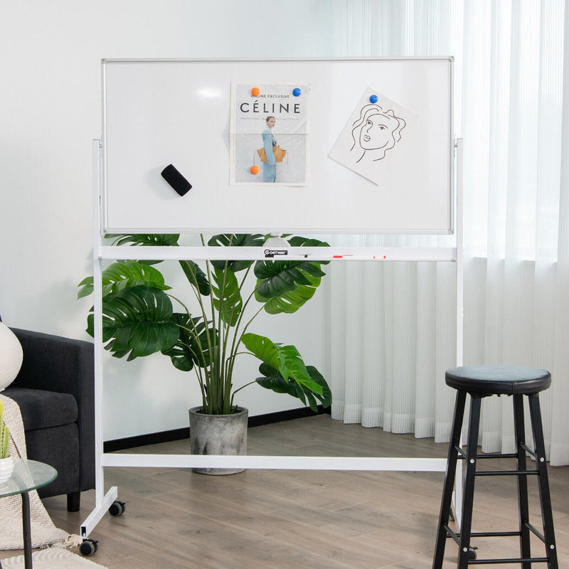 Mobile Whiteboard Double-Sided Magnetic - Includes Magnets, Pens and Eraser, Black - Ideal for Classroom and Office Use