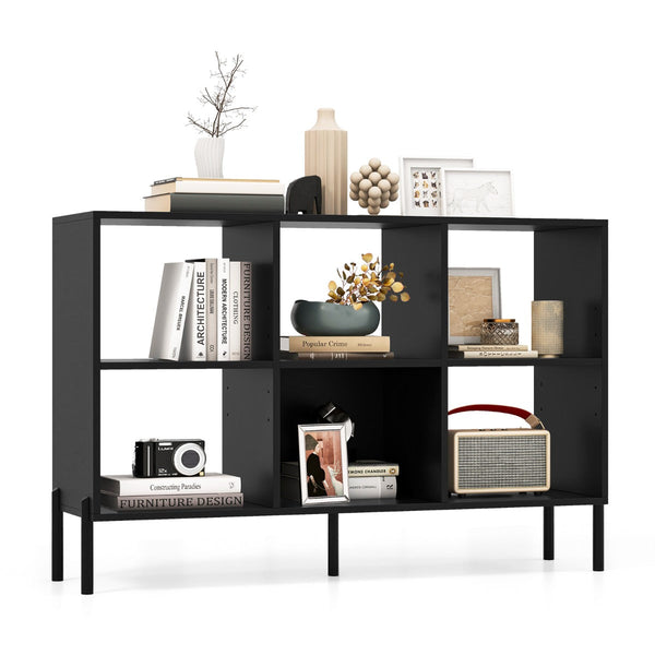 Wooden Storage Bookcase 6-Cube Model - Open Shelving Unit with 5 Black Metal Legs - Ideal for Displaying Books and Solving Storage Problems