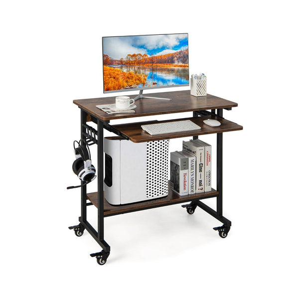 Mobile Laptop Desk - Durable Design with Pull-out Keyboard Tray in Brown - Ideal for Home Office, Students, Remote Workers