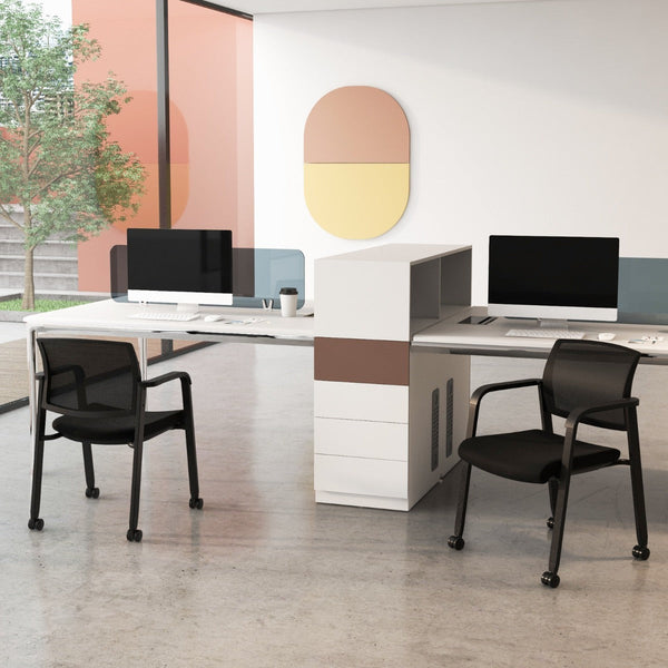 Set of 2 Waiting Room Chairs - Black, with Armrests and Easy-Move Wheels - Perfect for Office Reception Spaces