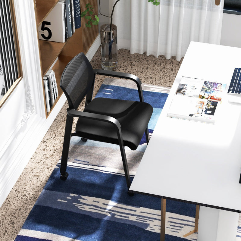 Set of 2 Waiting Room Chairs - Black, with Armrests and Easy-Move Wheels - Perfect for Office Reception Spaces