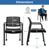 Set of 2 Waiting Room Chairs - Black, with Armrests and Easy-Move Wheels - Perfect for Office Reception Spaces