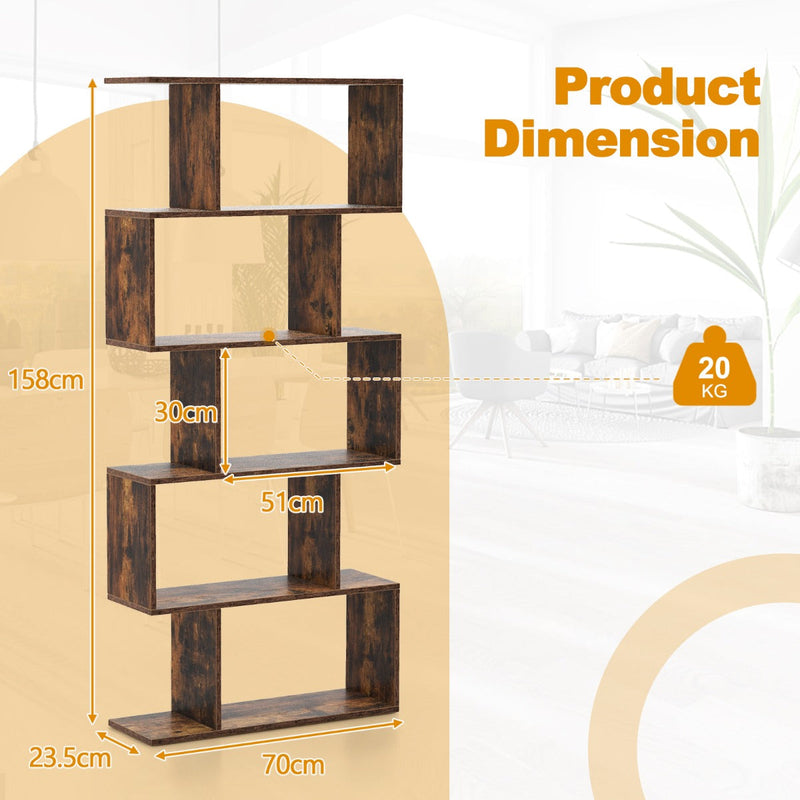 Geometric S-Shaped Bookcase - Anti-Toppling Feature, Suitable for Home Office, Living Room - Perfect for Minimalist White Interiors