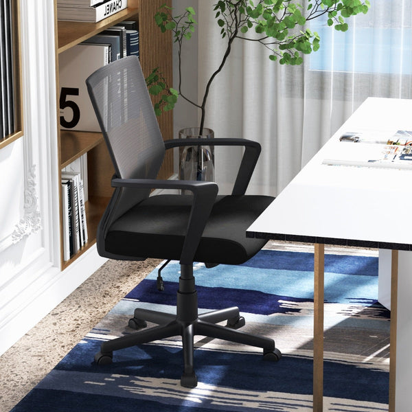 Ergonomic Desk Chair Model - Lumbar Support & Rocking Function in Black - Ideal for Office Workers Seeking Comfort and Better Posture