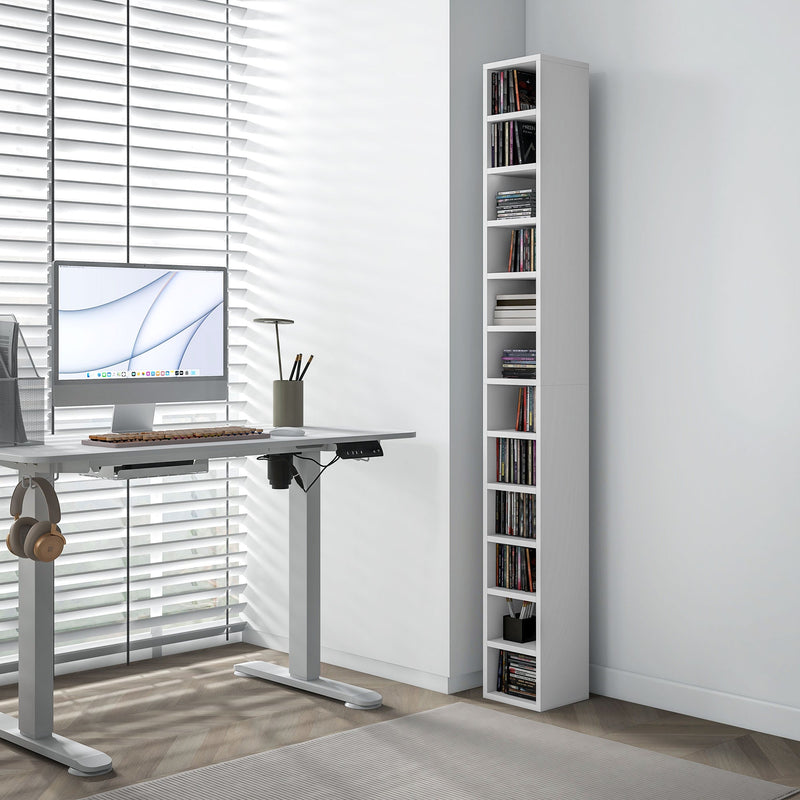 HOMCOM 204 CD Storage Unit, DVD Storage Tower with 12 Cubes, 175cm Tall Bookcase for Living Room, Home Office, Study Room, White