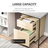 Oak Rolling File Cabinet Cupboard - 2-Drawer Table Storage Unit with Wheels - Mobile Bedside Organizer for Home Office Use