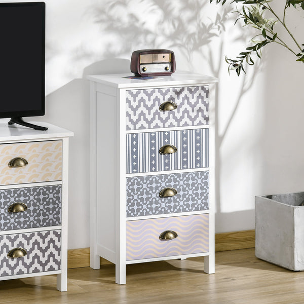 4-Drawer Chest of Drawers with Metal Handles - Slim Bedroom & Living Room Storage Cabinet - Space-Saving Dresser for Clothing and Accessories Organization