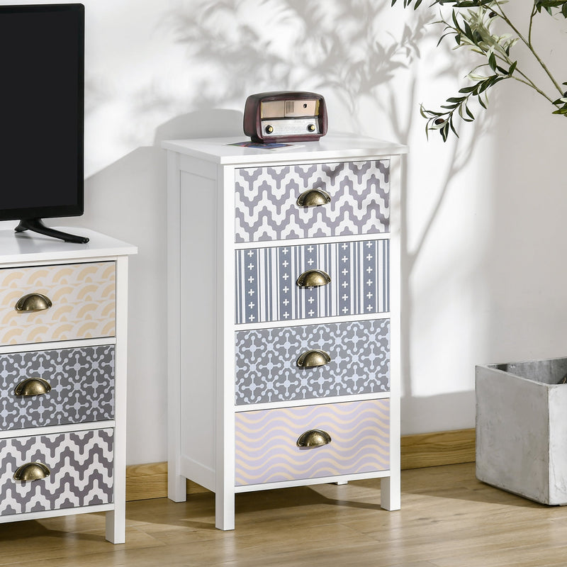 4-Drawer Chest of Drawers with Metal Handles - Slim Bedroom & Living Room Storage Cabinet - Space-Saving Dresser for Clothing and Accessories Organization