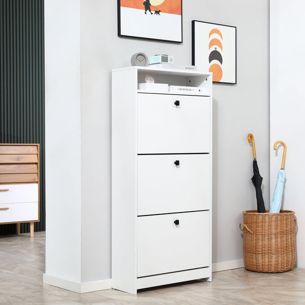 3-Drawer Footwear Organizer - Chipboard Construction in Elegant White - Space-Saving Solution for Shoe Clutter