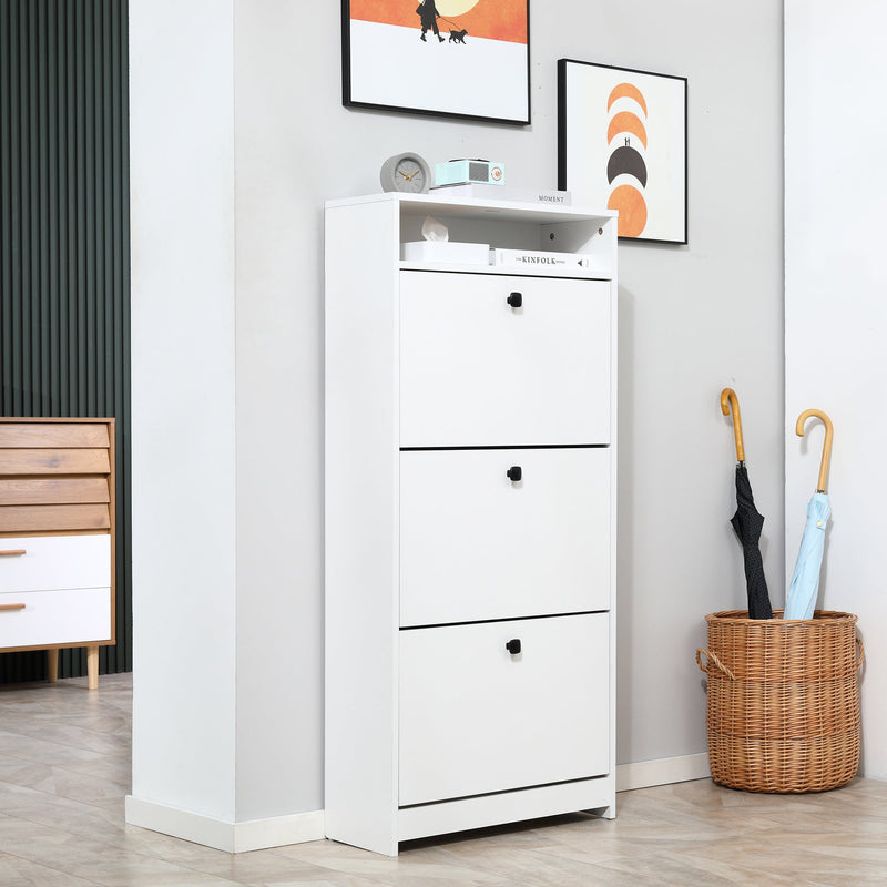 3-Drawer Footwear Organizer - Chipboard Construction in Elegant White - Space-Saving Solution for Shoe Clutter