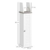 Slim Bathroom Organizer - Space-Saving Floor Cabinet with Cupboard & Roll Holder, Adjustable Shelving - Ideal for Toilet Paper, Shampoo Storage in White