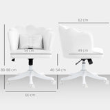 HOMCOM Velvet Office Chair with Petal Shell Back and Lumbar Pillow, Armless Desk Chair with Wide Seat and Tilt Function, Height Adjustable Swivel Makeup Vanity Chair for Bedroom, White