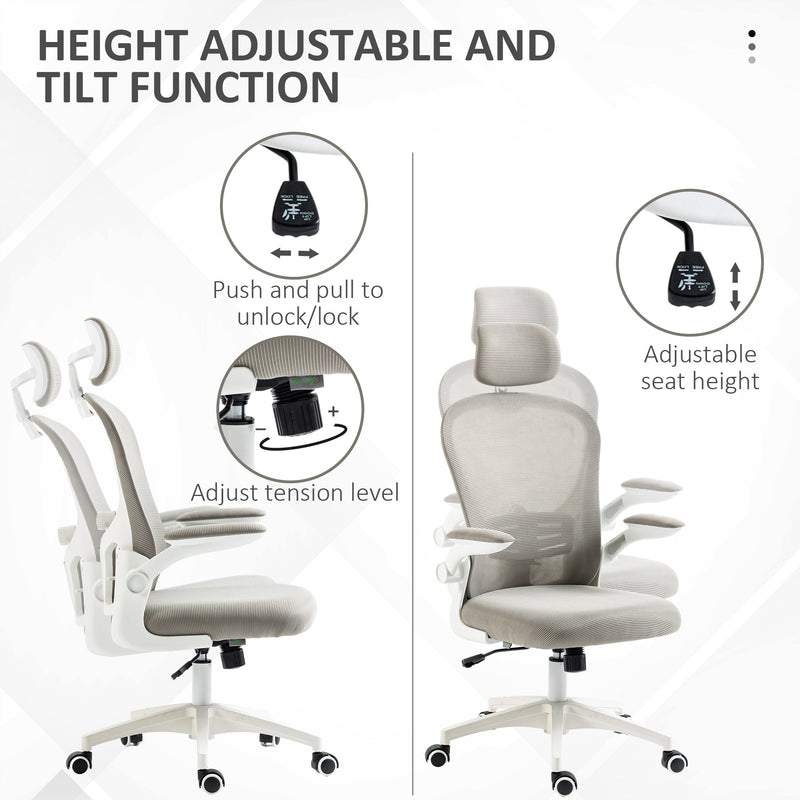 Ergonomic Mesh Office Chair with Lumbar & Headrest Support - Adjustable and Comfortable Seating - Ideal for Prolonged Desk Work, Grey