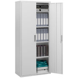 Lockable White Steel Cabinet with Five Shelves - Secure Storage Solution for Office - Ideal for Organizing Files and Supplies