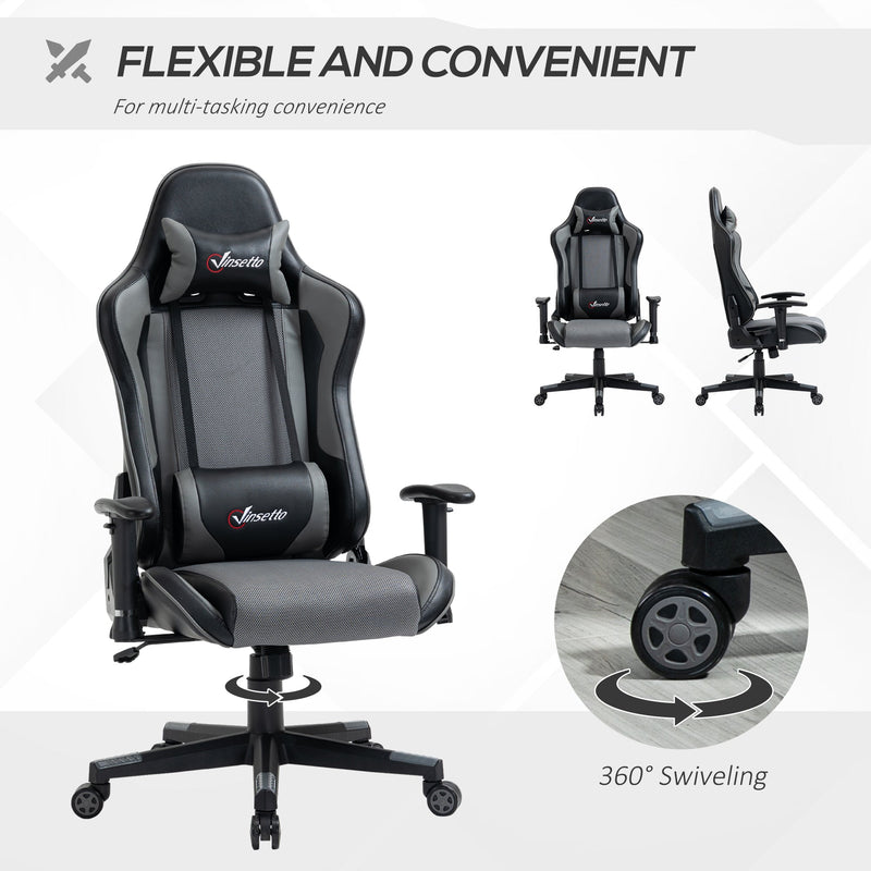 Ergonomic Racing-Style Gaming Chair - High-Back, Adjustable, Swivel Office Chair with Lumbar Support, Grey - Ideal for Gamers and Long-Hour Desk Users