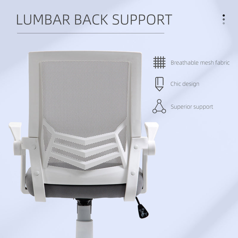 Ergonomic Mesh Swivel Office Chair with Lumbar Support - Adjustable Height Desk Chair with Flip-Up Arms, Grey - Ideal for Home Office Comfort and Posture Improvement