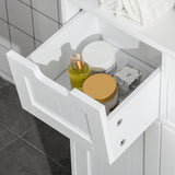 Freestanding Bathroom Cabinet with Adjustable Shelves - Slim Storage Cupboard Organizer with 2 Drawers - Ideal for Small Spaces and Clutter Reduction in White