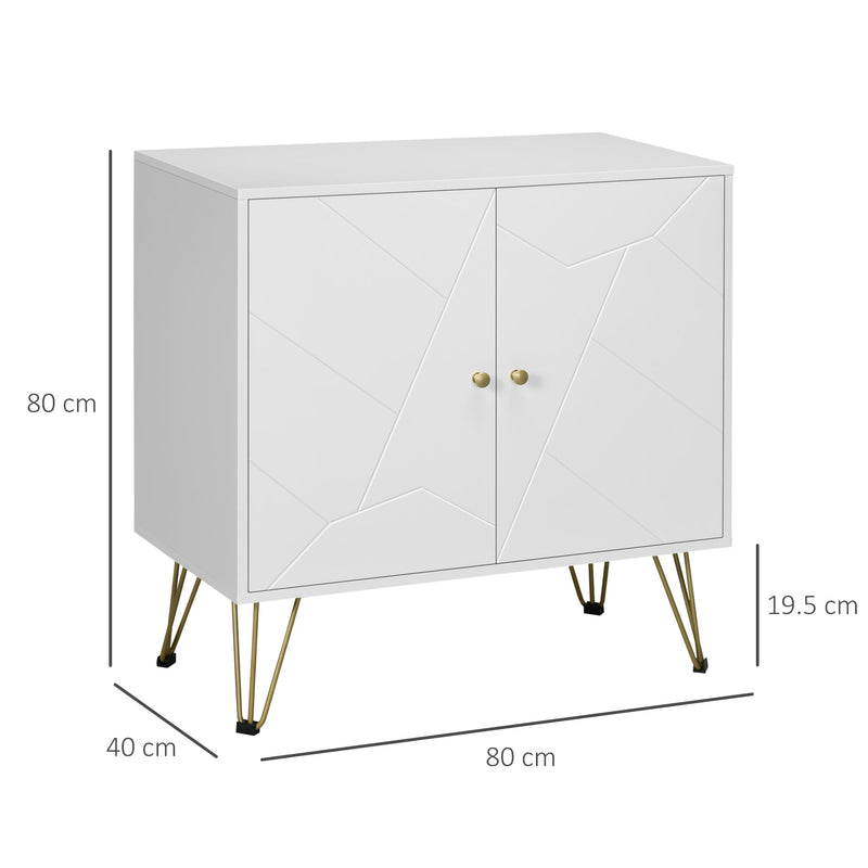 Slim White Storage Cabinet - Golden Hairpin Legs & Adjustable Shelves Sideboard - Ideal for Living Room, Dining Room & Hallway Organization