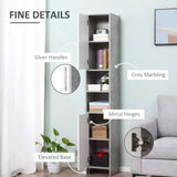 Slim Grey Bathroom Storage Cabinet - Free-Standing Tall Organizer with 2 Cupboards & Open Shelving, Adjustable Shelves and Raised Base - Ideal for Bathroom Organization and Space Saving