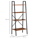 Vintage-Style 4-Tier Ladder Shelf Bookcase - Wooden Storage Organizer Rack for Plants, Books, Display - Elegant Home & Office Decor in Black Brown