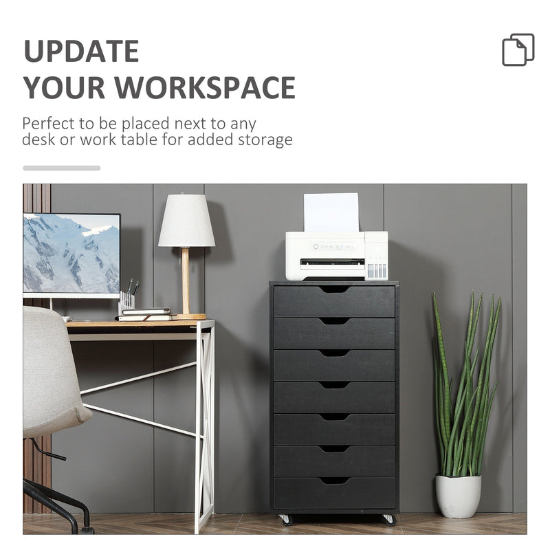 Vinsetto Vertical Filing Cabinet, 7-drawer File Cabinet, Mobile Office Cabinet on Wheels for Study, Home Office, Black | Aosom UK