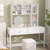 Desktop Bookshelf with 3 Adjustable Shelves and Open Compartment-