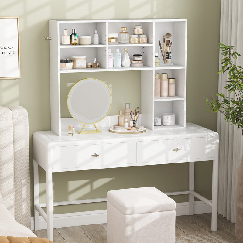 Desktop Bookshelf with 3 Adjustable Shelves and Open Compartment-