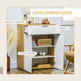 High Gloss White & Natural Sideboard - Sleek Storage Cabinet with Drawer, Door, and Adjustable Shelves - Ideal for Organizing Essentials in Style