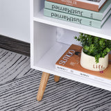 Modern Multi-Shelf Bookcase with Drawer - Freestanding 6-Tier Storage, Wooden Legs, Stylish White & Grey Finish - Ideal for Home Office and Display Décor