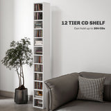 HOMCOM 204 CD Storage Unit, DVD Storage Tower with 12 Cubes, 175cm Tall Bookcase for Living Room, Home Office, Study Room, White