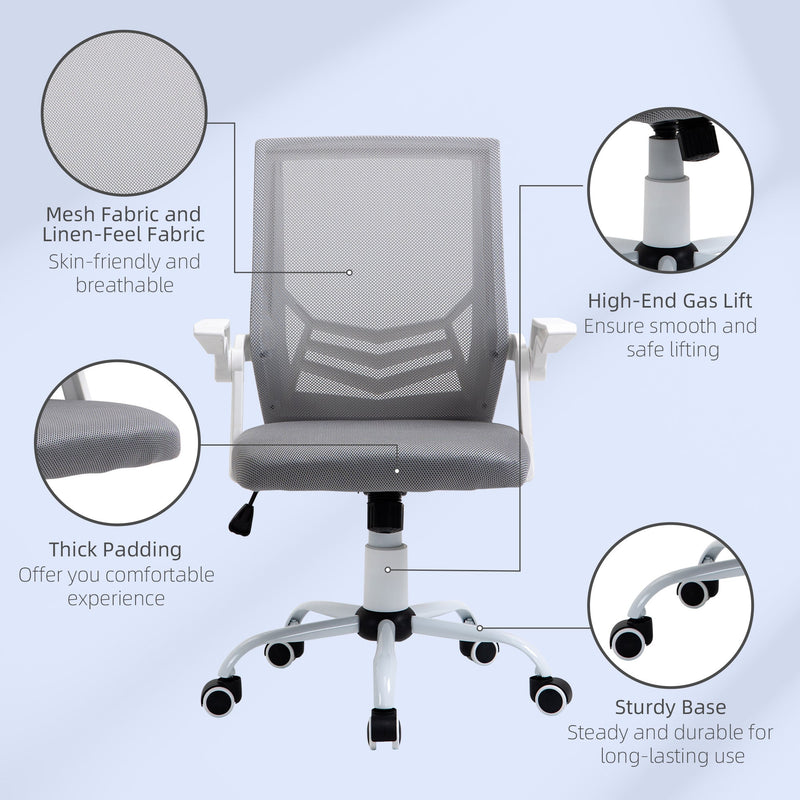 Ergonomic Mesh Swivel Office Chair with Lumbar Support - Adjustable Height Desk Chair with Flip-Up Arms, Grey - Ideal for Home Office Comfort and Posture Improvement