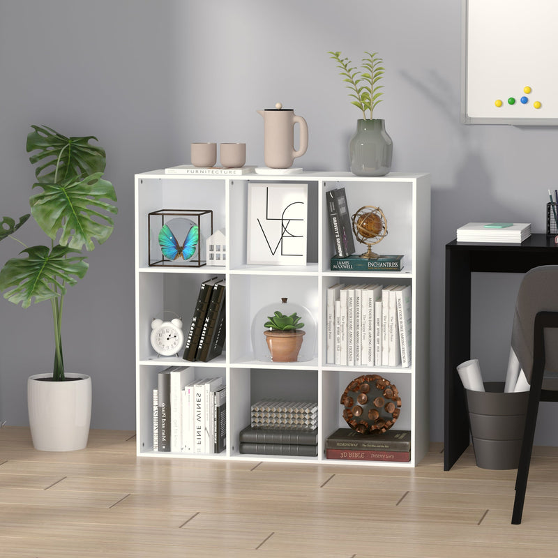 3-Tier 9-Cube Storage Organizer - Particle Board Cabinet with Bookcase Shelves for Home Office - Space-Saving Solution in White