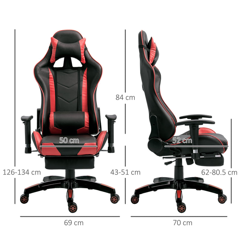 Ergonomic High-Back Racing Chair - Adjustable Swivel Gamer Seat with Footrest and Casters - Comfortable Faux Leather Reclining Office Chair for Gaming and Working