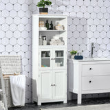 4-Door Freestanding Kitchen Cupboard - Elegant Storage Cabinet with Adjustable Shelf & Glass Doors - Ideal for Dining & Living Areas, Classic White Design