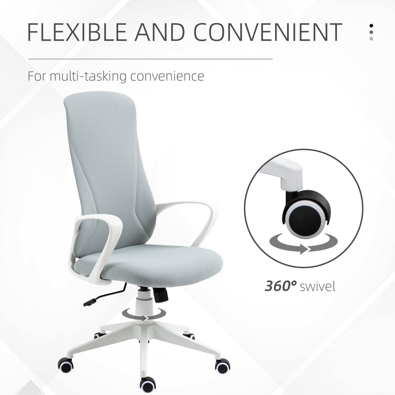 High-Back Elastic Office Chair with Tilt & Adjustable Seat Height - Armrests for Added Comfort - Ideal for Prolonged Desk Work, Light Grey