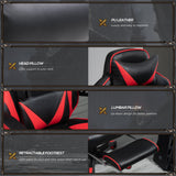Ergonomic Racing Gaming Chair with Adjustable Height and Recliner - Wheeled Desk Chair with Lumbar Support and Retractable Footrest for Home Office - Comfortable Seating Solution for Gamers and Professionals