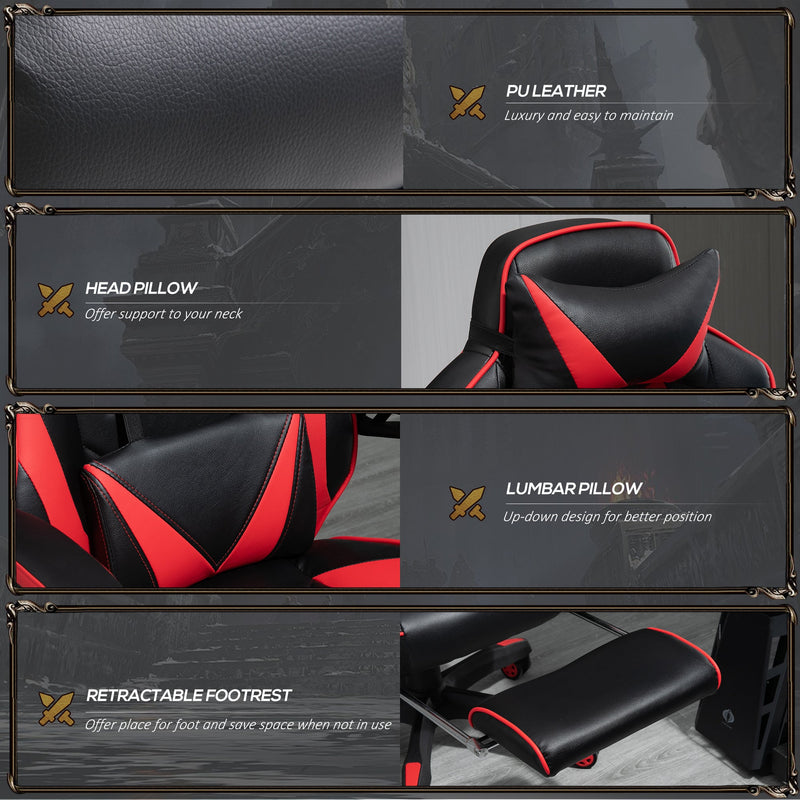 Ergonomic Racing Gaming Chair with Adjustable Height and Recliner - Wheeled Desk Chair with Lumbar Support and Retractable Footrest for Home Office - Comfortable Seating Solution for Gamers and Professionals