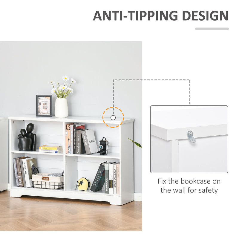 Simple Modern 4-Compartment Bookcase - 2-Tier, Adjustable Cube Shelves Storage Display Unit - Ideal for Home Office and Living Room Organization