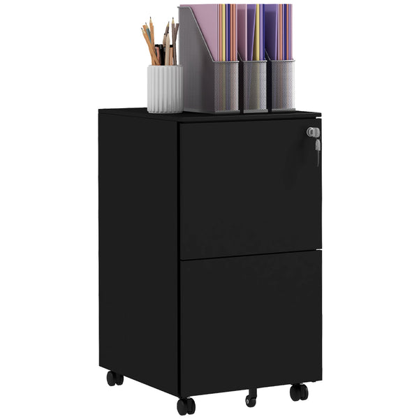 Heavy-Duty Steel Mobile File Cabinet with Lock - 2-Drawer Vertical Storage Organizer, Adjustable Hanging Bar for A4/Legal/Letter - Secure Office Document Management