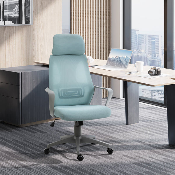 Ergonomic Mesh Office Chair with Wheels - High Back and Adjustable Height - Ideal for Home Office Comfort in Blue