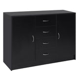 2-Door & 4-Drawer Sideboard Storage Cabinet - Freestanding Cupboard and Chest Organizer for Kitchen & Living Room - Sleek Black Finish for Home Organization