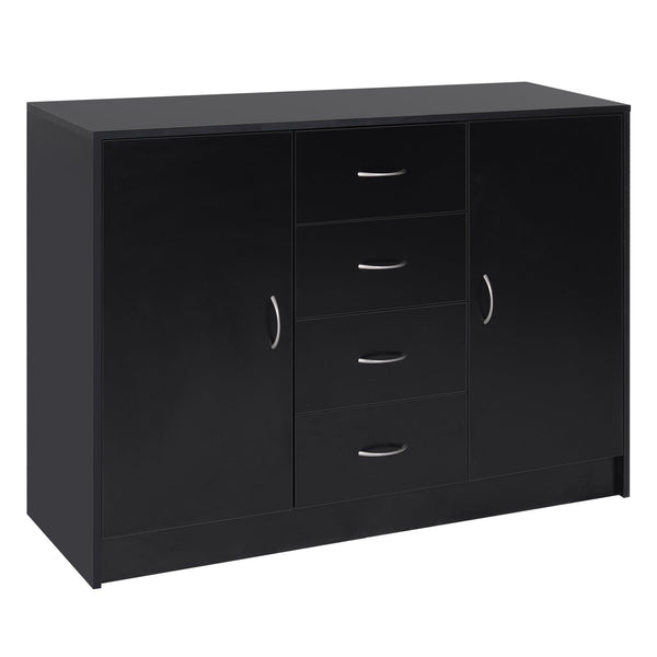 2-Door & 4-Drawer Sideboard Storage Cabinet - Freestanding Cupboard and Chest Organizer for Kitchen & Living Room - Sleek Black Finish for Home Organization