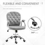Ergonomic 360° Swivel Office Chair - Diamond Tufted Velour with Padded Base & 5 Castor Wheels - Comfortable Seating for Home Office Workers in Grey