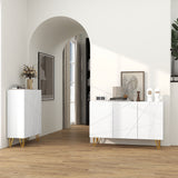 High Gloss Front Storage Cabinet - Freestanding Sideboard with Adjustable Shelving & Soft-Close Doors, Gold Tone Hairpin Legs - Stylish Organizer for Living Room, Dining Area, Hallway
