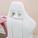Racing Gaming Chair - Reclining PU Leather Desk Chair with Swivel, Footrest & Removable Headrest - Ergonomic Design for Gamers, White & Pink
