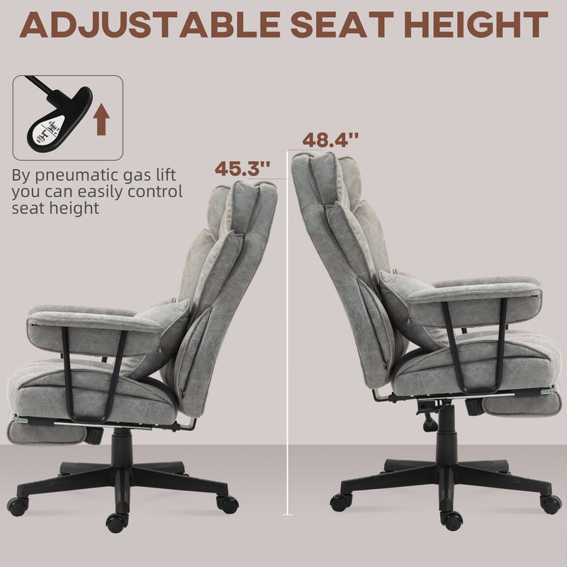 HOMCOM Executive Office Chair, Ergonomic Desk Chair with Foot Rest, Lumbar Support, Reclining Function and Wide Seat, Grey