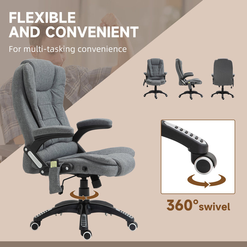 Heated Massage Recliner Chair - Linen-Feel Fabric with 360° Swivel & Six Massage Points - Comfortable Office Chair for Stress Relief
